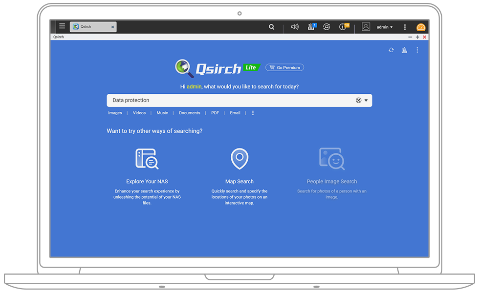 Qsirch   QNAP’s powerful, Google-like search tool helps you quickly find images, music, videos, documents, and emails by keywords, color, and more search conditions. It also supports Qfiling to perform one-time or automatic archival tasks based on your search criteria. Learn More: Qsirch